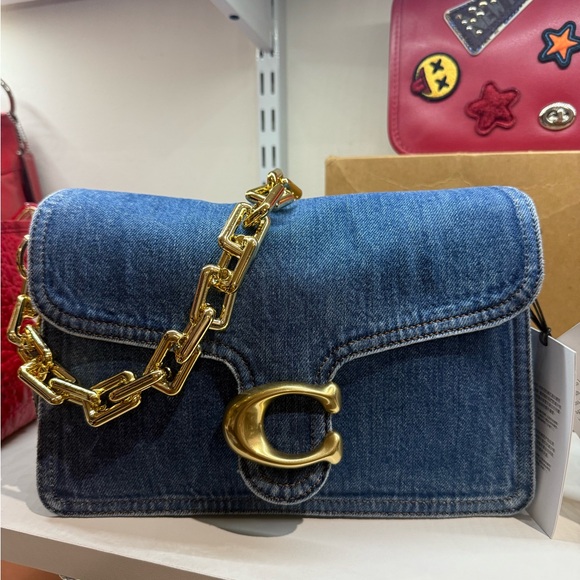 Coach Blue Denim Tabby Small 2way Bag with Gold Chain and Red Cherry Charms - Picture 4 of 4
